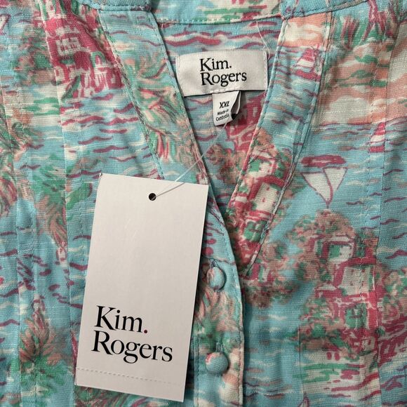 Kim Rogers Top Womens XXL Aqua Corivor Sleeveless‎ AOP Blouse - Picture 5 of 7